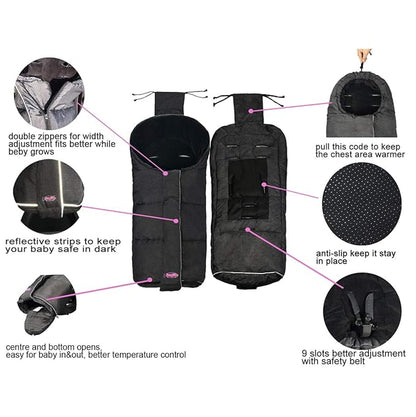 German Designed Winter Tour Waterproof Stroller Footmuff, Width Adjustable - Image 3