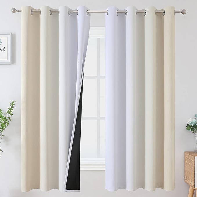 Estelar Textiler Beige and Grayish White Blackout Curtains & Drapes by ESTELARTEXTILER