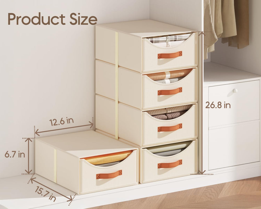 Stackable Storage Drawers - Large Collapsible Storage Bins with Drawers, 4 Pa...
