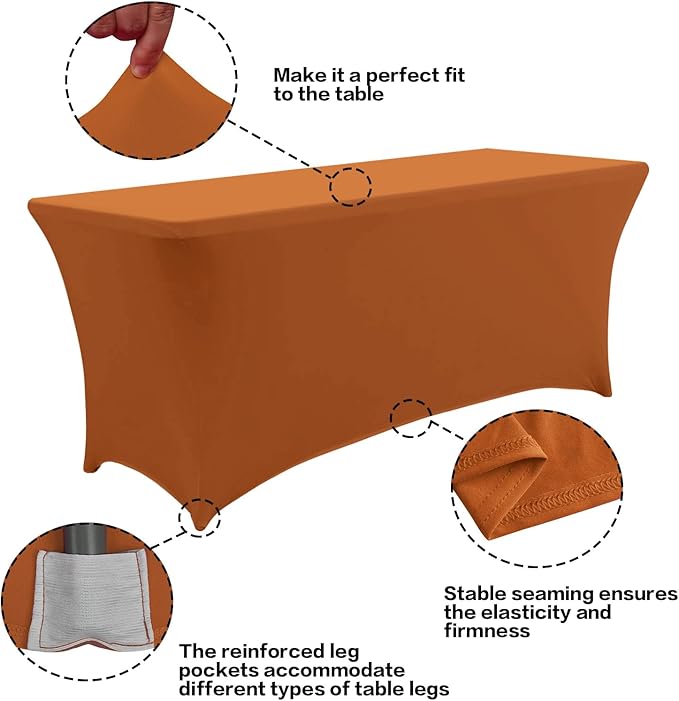 IVAPUPU 2 Pack 6FT Table Cloth for Rectangular Fitted Events Stretch Caramel - Image 2