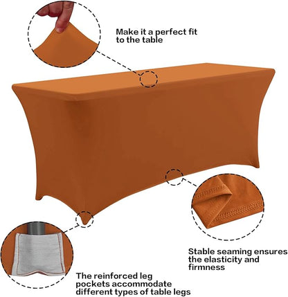 IVAPUPU 2 Pack 6FT Table Cloth for Rectangular Fitted Events Stretch Caramel - Image 2