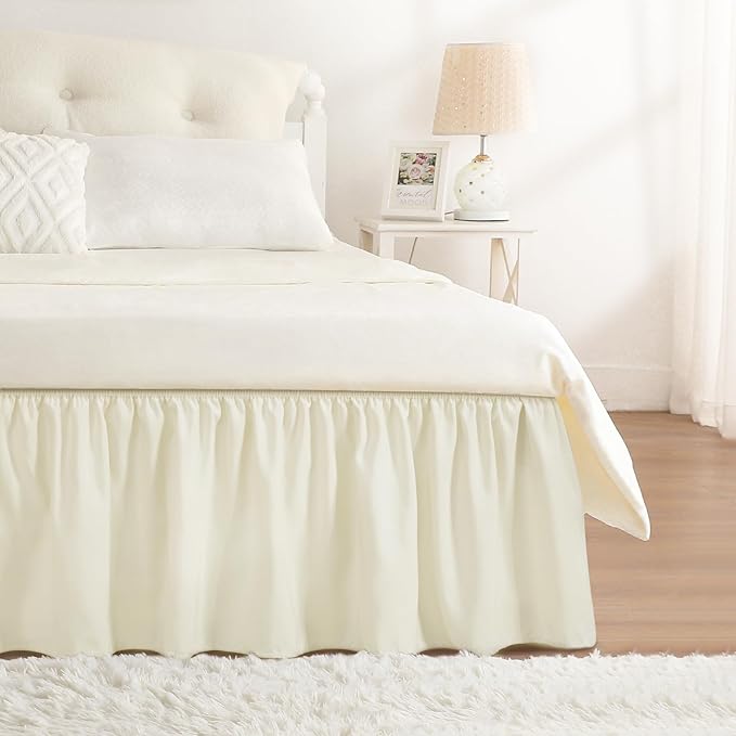 RIMELA Ivory Bed Skirt Queen Size 15 Inch Drop, Elastic Bed Skirting by RIMELABedSkirt