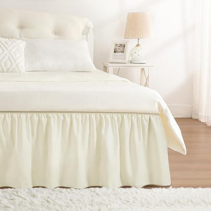 RIMELA Ivory Bed Skirt King Size 15 Inch Drop, Elastic Bed Skirting by RIMELABedSkirt