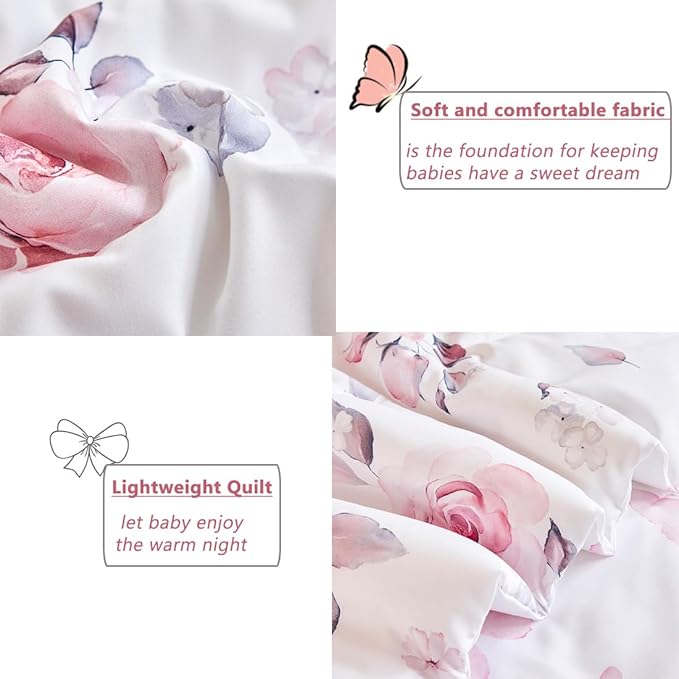 PERFEMET Floral Toddler Bedding 4-Piece Pink Flower Toddler Girls Comforter - Image 6