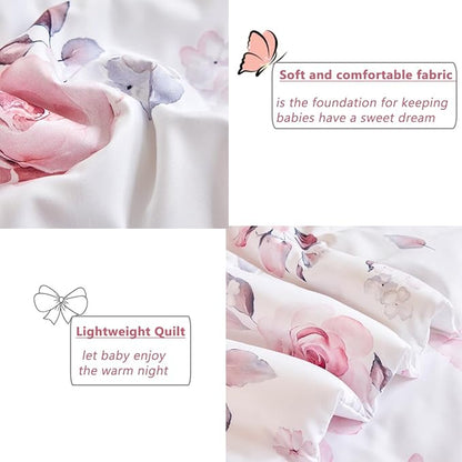 PERFEMET Floral Toddler Bedding 4-Piece Pink Flower Toddler Girls Comforter - Image 6