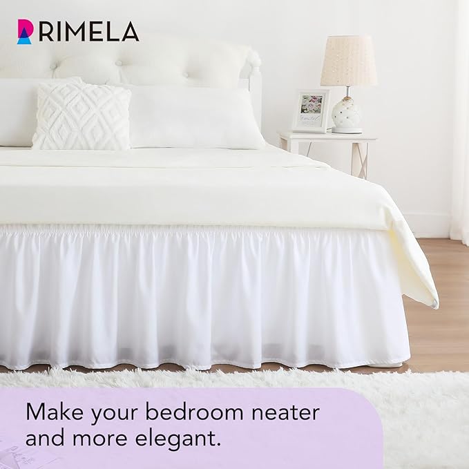 RIMELA White King Size Bed Skirt 12 Inch Drop, Elastic Bed Skirts Cal King Dust - Image 4