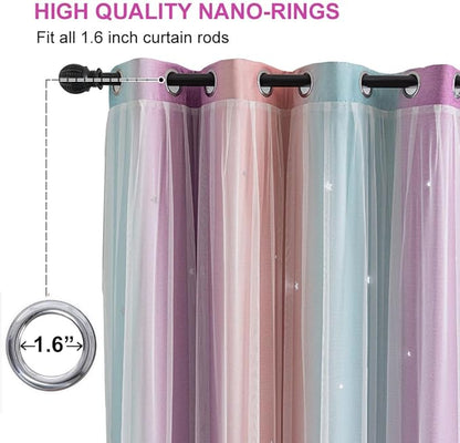 Star Girl and Kids Curtains for Bedroom Rainbow Ombre Double Layer Cute Shot - Image 2