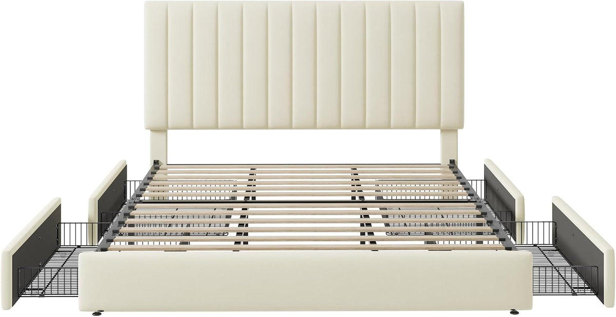 allewie king size storage bed frame, vertical channel, front angle view