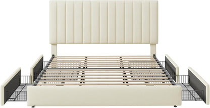 allewie king size storage bed frame, vertical channel, front angle view