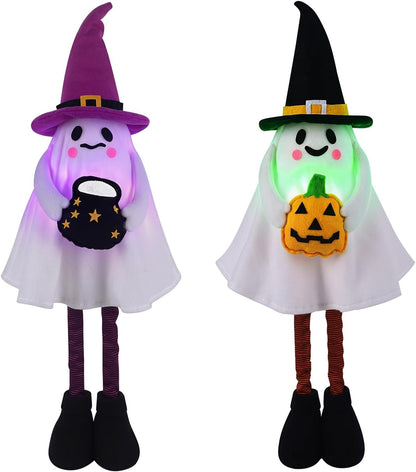2 Pack Halloween Lighted Ghost Figurine with Stretchable Leg 21" to 30"