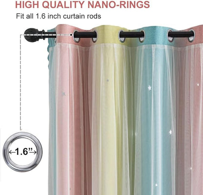 Star Girl and Kids Curtains for Bedroom Rainbow Ombre Double Layer Cute Shot - Image 2