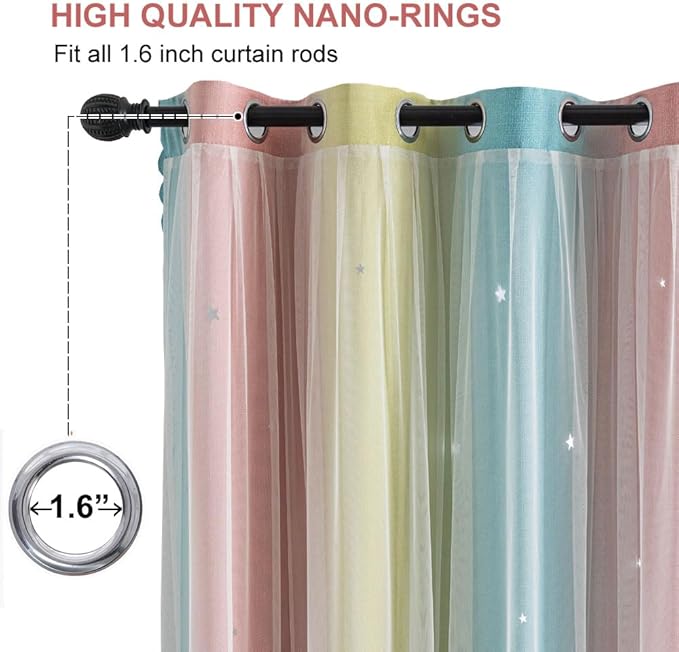 Star Girl and Kids Curtains for Bedroom Rainbow Ombre Double Layer Cute Shot - Image 2