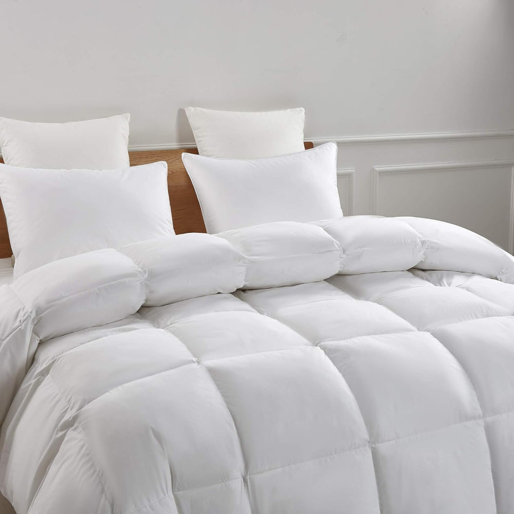 Serta Goose Feather Down Fiber Comforter King Size - 100% Cotton Cover Duvet ...