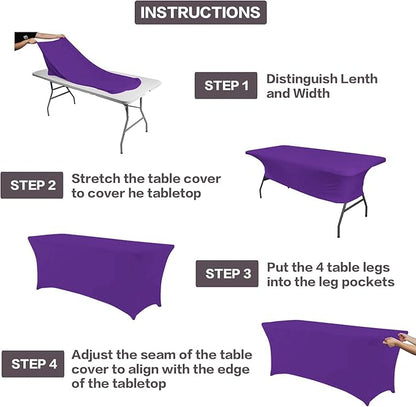 IVAPUPU 2 Pack 8FT Table Cloth for Rectangular Fitted Events Stretch Purple - Image 4