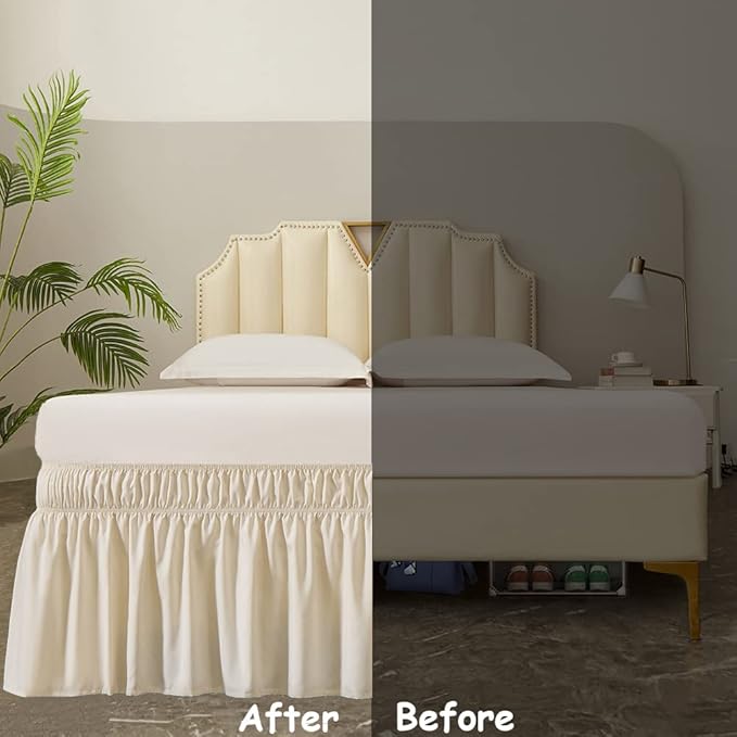 MEILA Wrap Around Bed Skirt Three Fabric Sides Elastic Dust Ruffled 14 Inch - Image 5