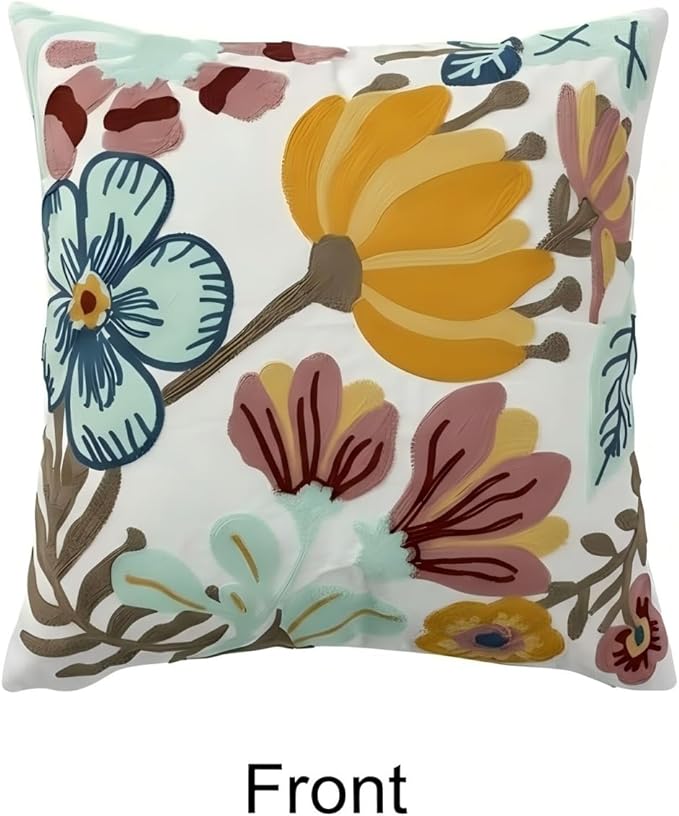 18x18 Embroidered Throw Pillow Covers Set – White Pumpkin Blossom Cotton - Image 2