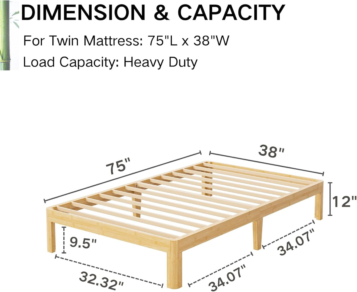 14 inch high bamboo wood twin bed frame shown in use