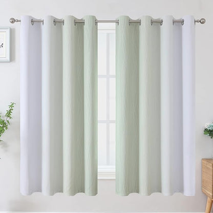 Estelar Textiler Sage Green and Greyish White Blackout Curtains 63 Inch Length - Image 2