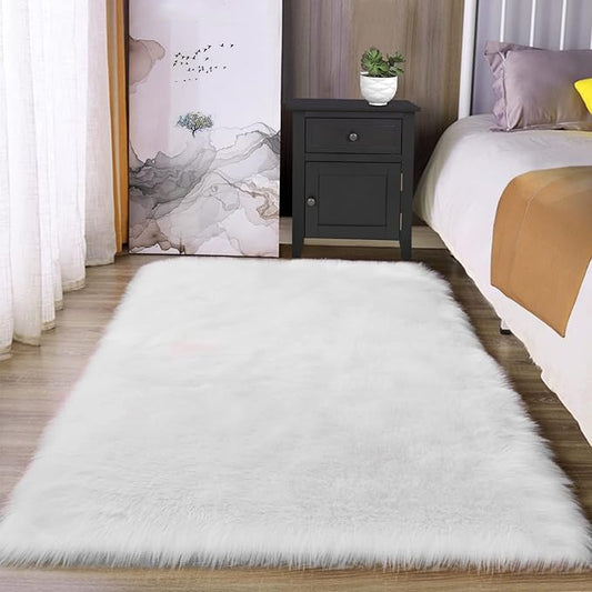 Latepis White Faux Fur Rug 3x5, Faux Sheepskin Rugs by Latepis