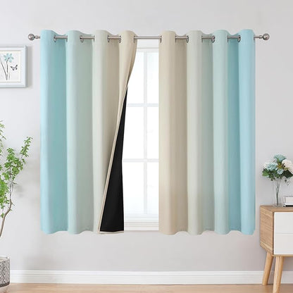 Estelar Textiler Aqua and Beige Ombre Blackout Curtains 45 Inch Length by ESTELARTEXTILER