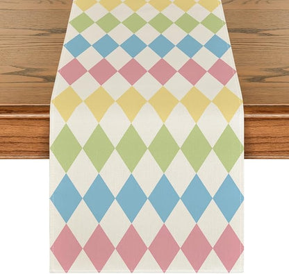 Artoid Mode Diamond Plaid Pink Blue Easter Table Runner, Seasonal Spring Summer by ArtoidMode
