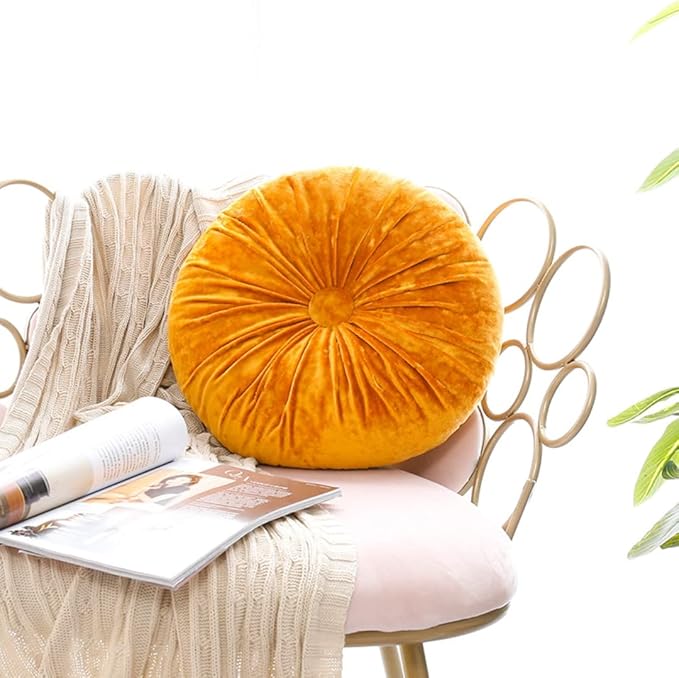 S_SSOY Round Throw Pillow for Couch Pumpkin Velvet Decorative Small Floor - Image 2