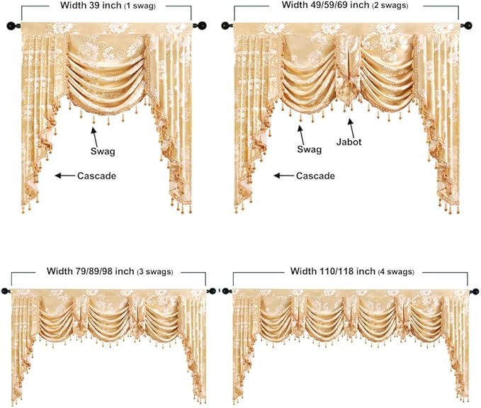 ELKCA Golden Floral Jacquard Swag Waterfall Valance - Image 5