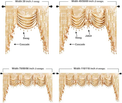 ELKCA Golden Floral Jacquard Swag Waterfall Valance - Image 5
