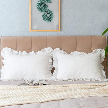 Pillow Shams Set of 2 Pure Cotton Champray Ruffled Edge, Thick and Solid Washed - Image 4