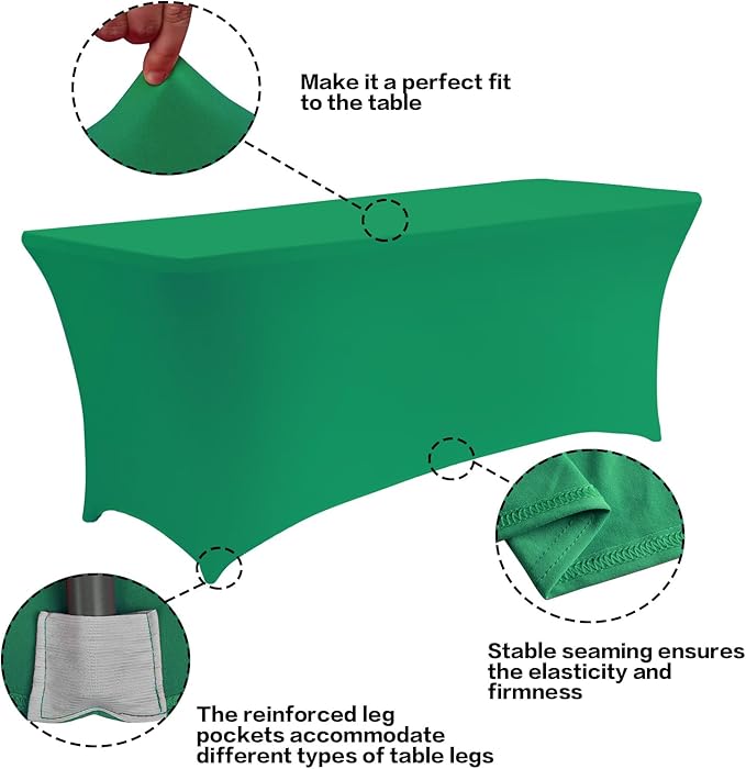 IVAPUPU 4FT Table Cloth for Rectangular Fitted Events Stretch Emerald Green - Image 2