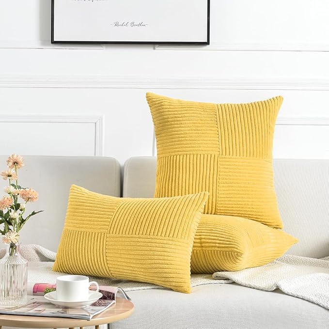 Fancy Homi 2 Packs Yellow Euro Decorative Throw Pillow Covers 26x26 Inch - Image 6