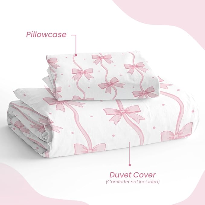 SANDJEST Bow Duvet Cover Sets Twin Size - Image 4