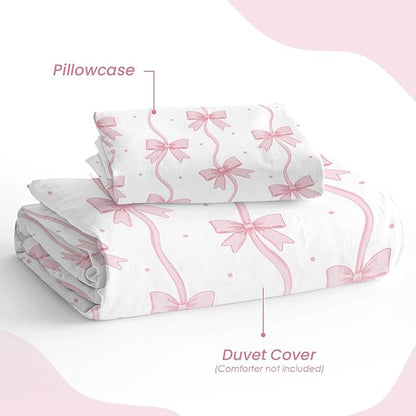 SANDJEST Bow Duvet Cover Sets Twin Size - Image 4