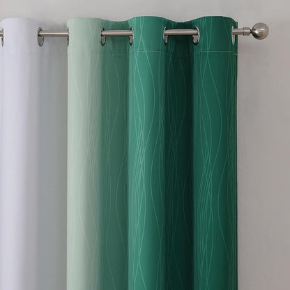 Estelar Textiler Green and Greyish White Gradient Blackout Curtains 102 Inches - Image 4