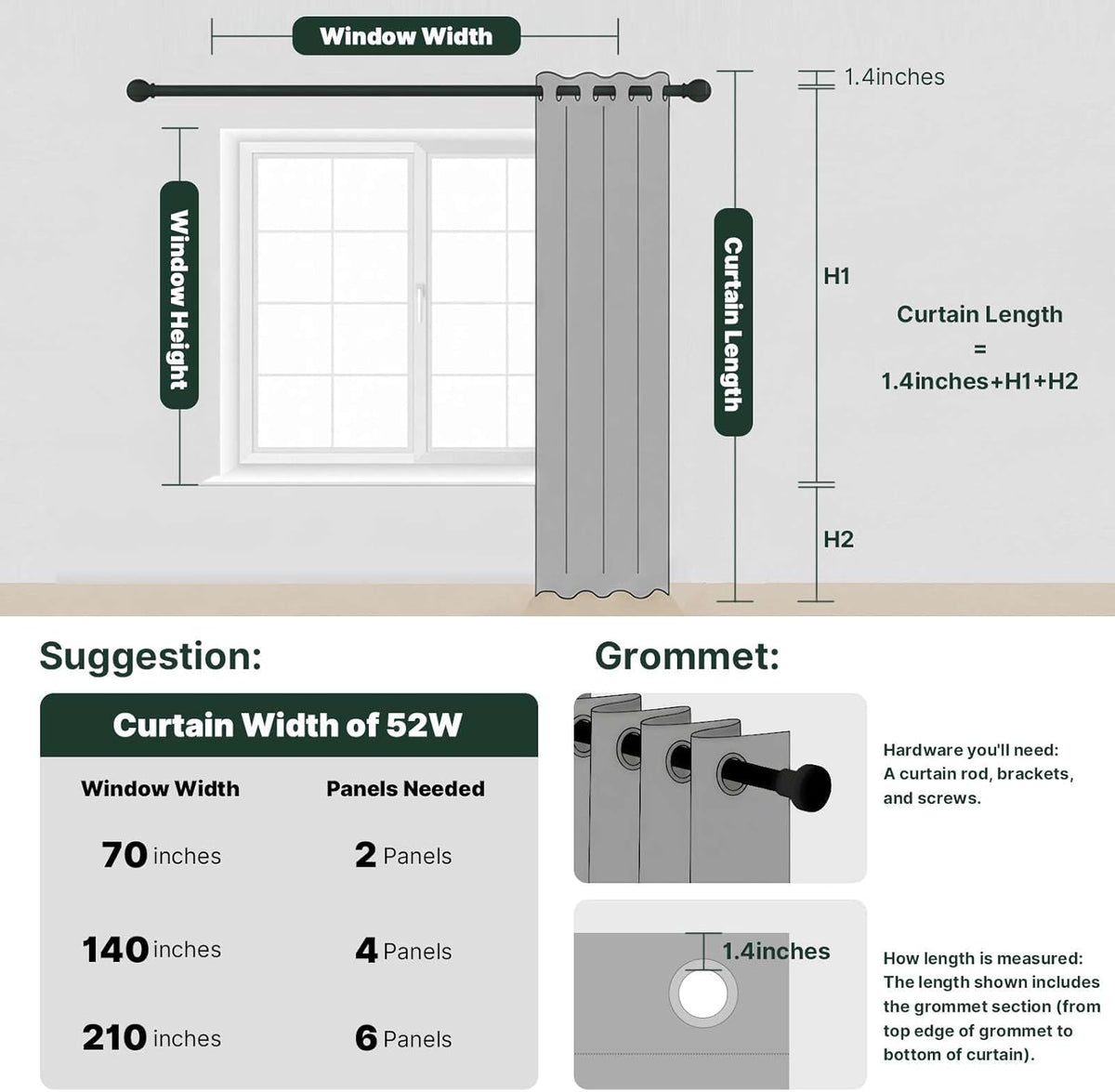 h.versailtex 100% blackout linen curtains 84" l 2, front angle view