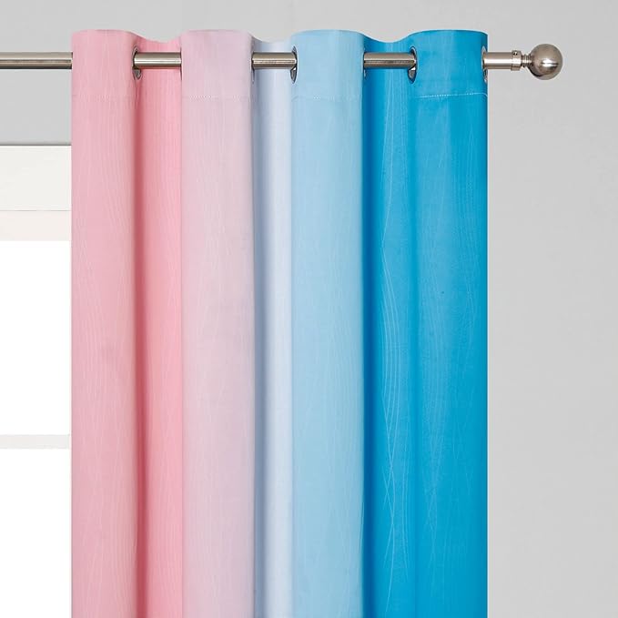 Estelar Textiler Pink and Blue Curtains 63 Inch Length 2 Panels, Ombre Total - Image 4