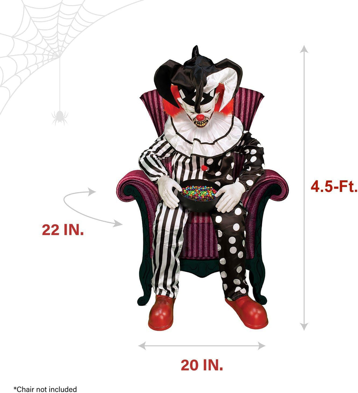Haunted Hill Farm Hartley The Sitting Scare Clown by Tekky, Motion-Activated Talking Jump-Scare Halloween Animatronic for Halloween Party Prank Decoration, Plug-in or Battery Operated Halloween Props