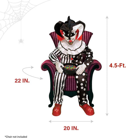 Haunted Hill Farm Hartley The Sitting Scare Clown by Tekky, Motion-Activated Talking Jump-Scare Halloween Animatronic for Halloween Party Prank Decoration, Plug-in or Battery Operated Halloween Props