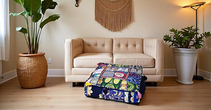 CRAFT KALA Indian Square Patchwork Traditional Pouf Cover Indian Living Room - Image 6
