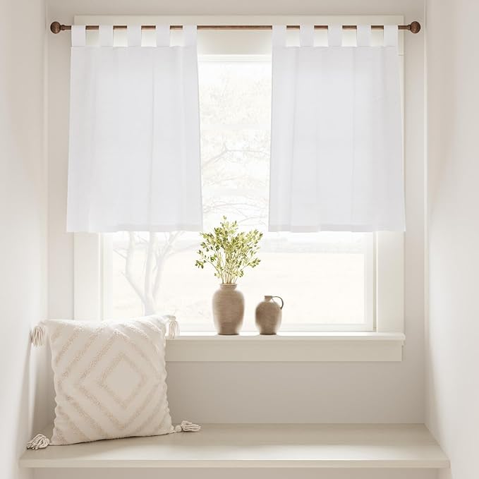 jinchan Kitchen Curtains 36 Inch Linen Tier Curtains Farmhouse Tab Top Small - Image 2