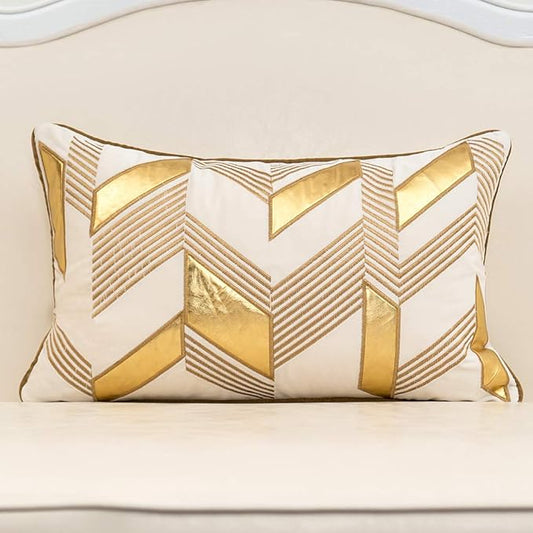 Alerfa 12 x 20 Inches White Geometric Gold Leather Striped Cushion Cases by Alerfa