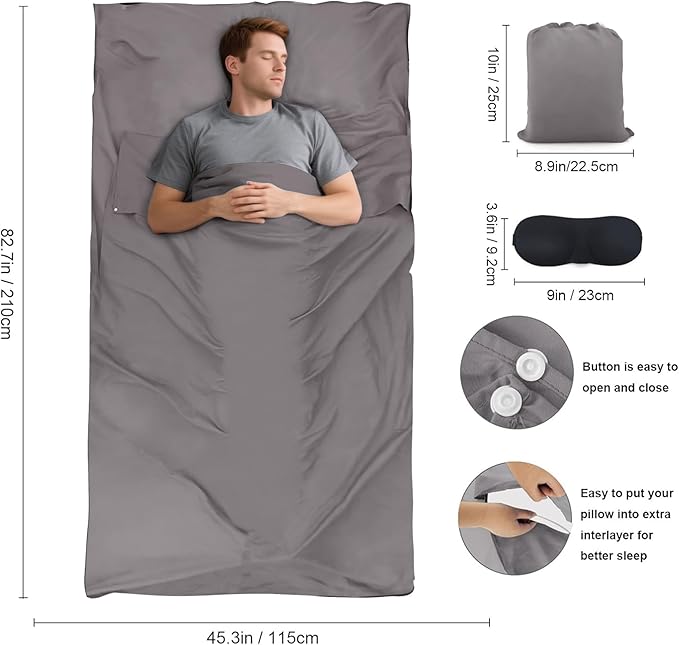 Sleeping Bag Liner, Travel Sheet & Adult Sleep Sack, Camping Sheets Travel - Image 2