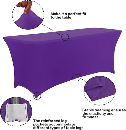IVAPUPU 2 Pack 6FT Table Cloth for Rectangular Fitted Events Stretch Purple - Image 3