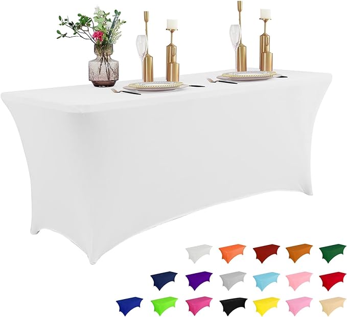 IVAPUPU 8FT Table Cloth for Rectangular Fitted Events Stretch White Table by IVAPUPU