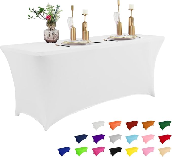 IVAPUPU 6FT Spring Table Cloth for Rectangular Fitted Events Stretch White by IVAPUPU