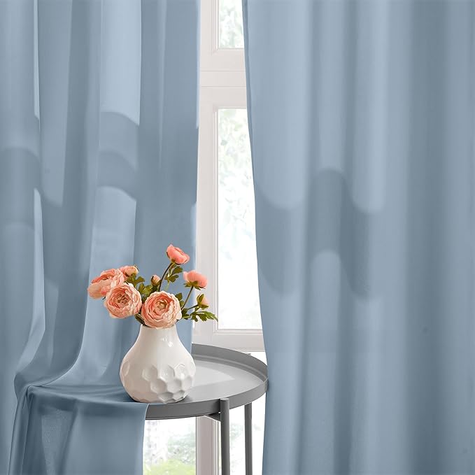 HOMEIDEAS Non-See-Through Stone Blue Privacy Semi Sheer Curtains 63 Inches Long - Image 7
