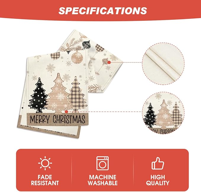 Artoid Mode Brown Pine Trees Snowflake Merry Christmas Table Runner, Winter - Image 6