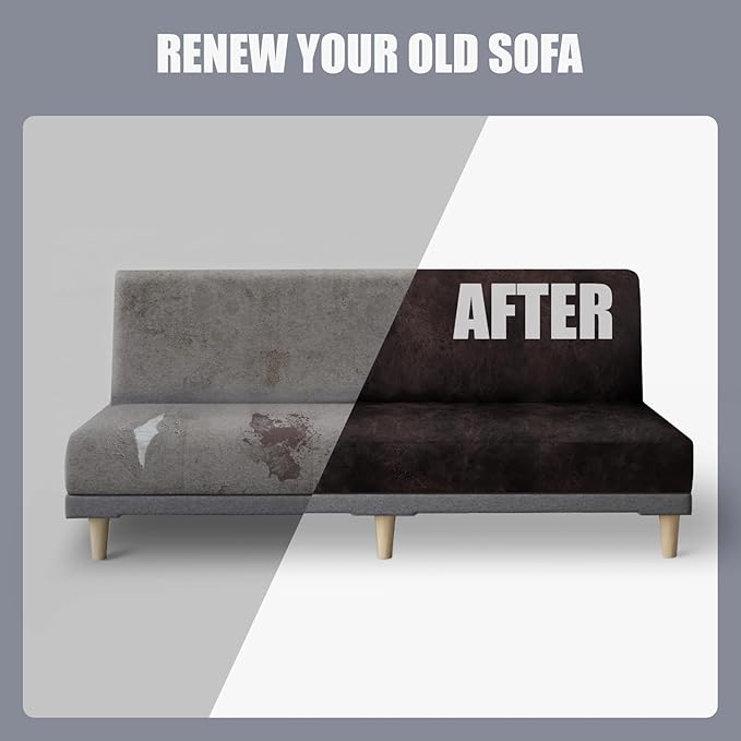 molasofa Leather Like Stretch Futon Slipcover Armless Futon Bed Sofa Cover - Image 6