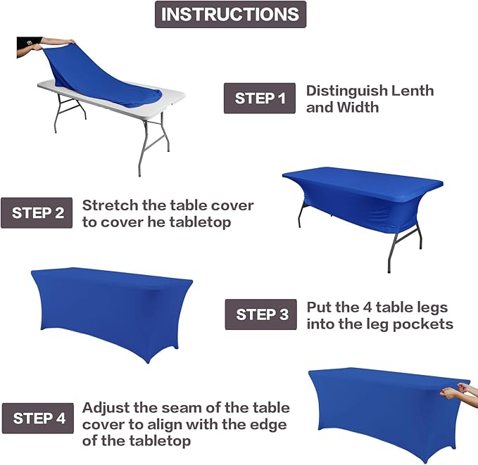 IVAPUPU 6FT Table Cloth for Rectangular Fitted Events Stretch Royal Blue Table - Image 4