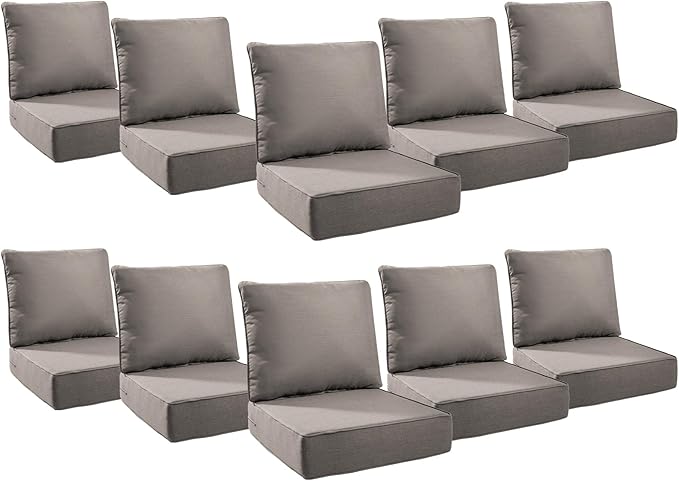 6" Thick Outdoor Cushions 24x24x6, 10-Set Deep Seat Patio Cushions by Pugire